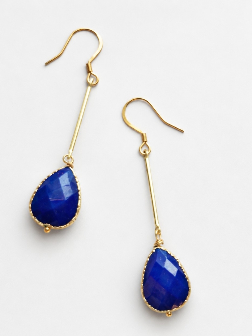 Gold-Tone Drop Earrings with Blue Teardrop Stones